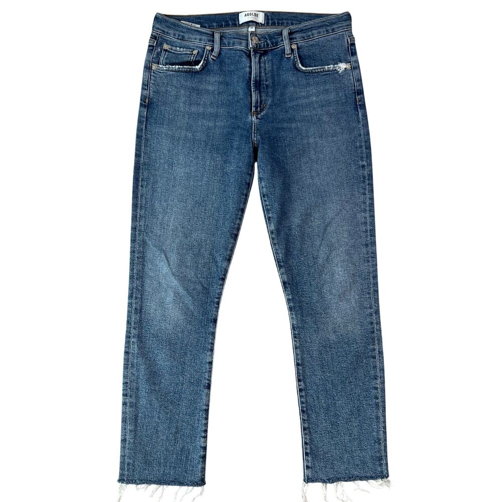 AGOLDE Women's Medium Wash Raw Hem Mid-Rise Skinny Ankle Jeans (Sz 28)